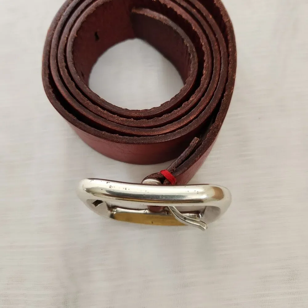 Men's Genuine Leather Belt Size S-32 Reddish Brown Black Edging Silver Buckle